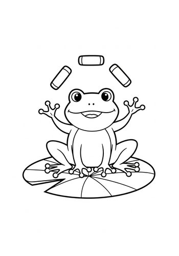 Juggling Frog On Lily Pad - Coloring Page