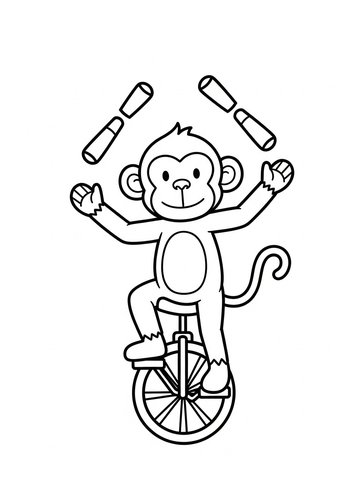 Juggling Monkey On Unicycle Coloring Page