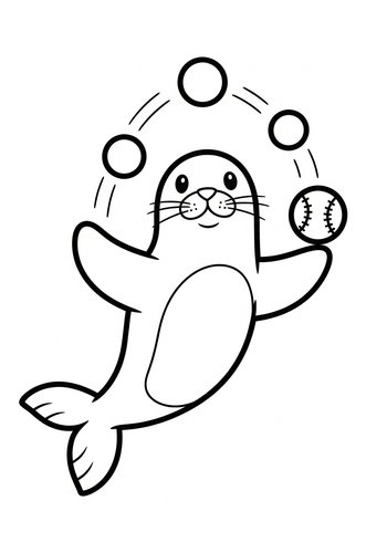 Juggling Seal Coloring Page