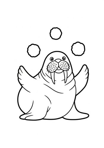 Juggling Walrus Coloring Page: Arctic Fun