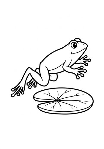 Jumping Frog On A Lily Pad Coloring Page
