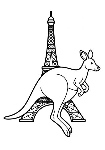 Kangaroo In Paris Coloring Page
