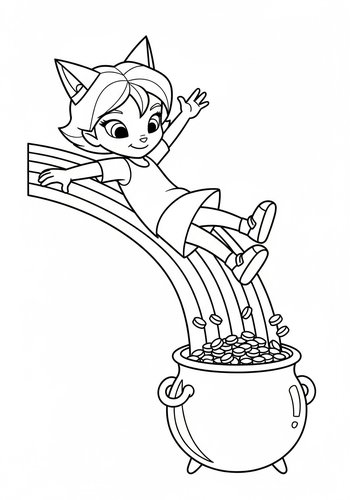Coloring Page: Katara Sliding Down A Rainbow Into A Pot Of Gold Coloring Page