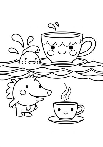Kawaii Tea Party Coloring Page