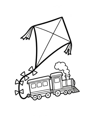 Kite & Train Coloring Page For Kids
