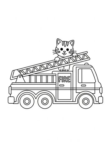 Kitty Firefighter Coloring Page
