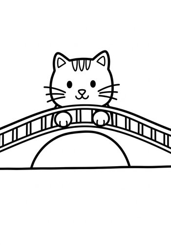 Kitty On A Bridge Coloring Page