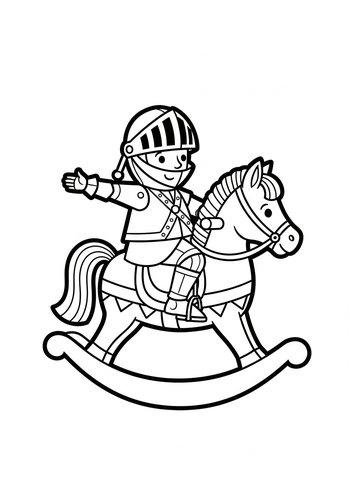 Knight On Rocking Horse - Coloring Page Fun