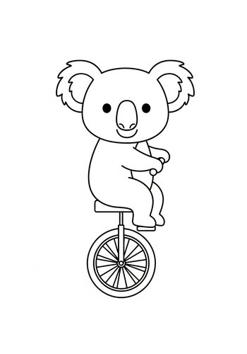 Koala On A Unicycle Coloring Page