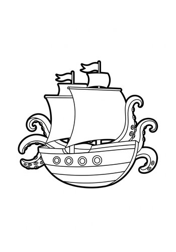 Coloring Page: Kraken's Grasp: A Ship Coloring Adventure