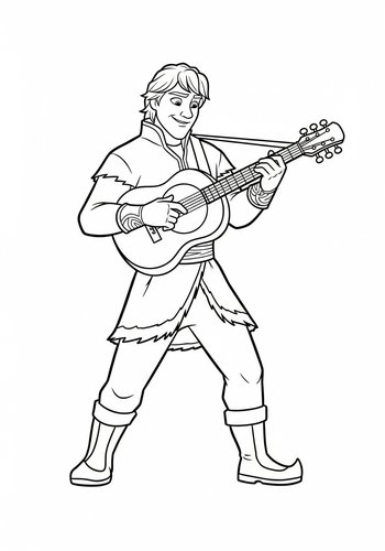 Coloring Page: Kristoff Playing A Musical Instrument Made Of Ice Coloring Page