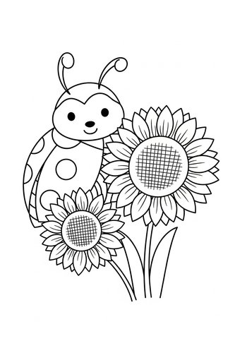 Ladybug & Sunflower Garden - Coloring Page Fun