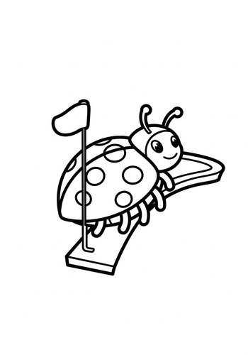 Ladybug Golfing Fun - Coloring Page
