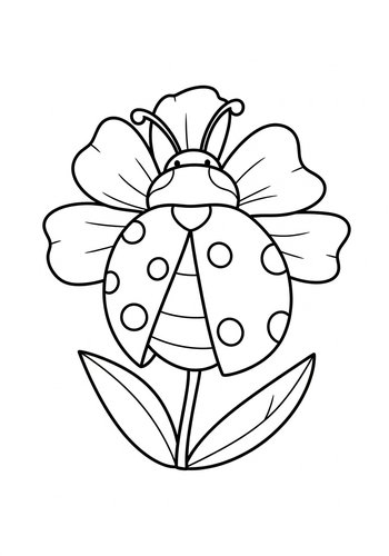 Ladybug On Flower Coloring Page