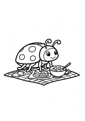 Ladybug Picnic Coloring Page: Fun Insect Art