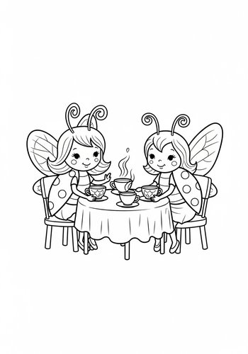 Ladybug Tea Party Coloring Page