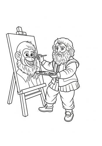 Leonardo Painting A Portrait Of A Giggling Monkey Coloring Page