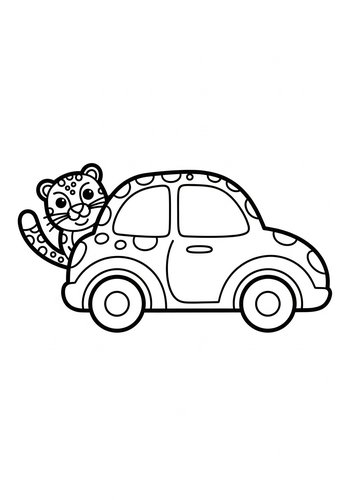 Leopard's Car Ride: Coloring Page Adventure