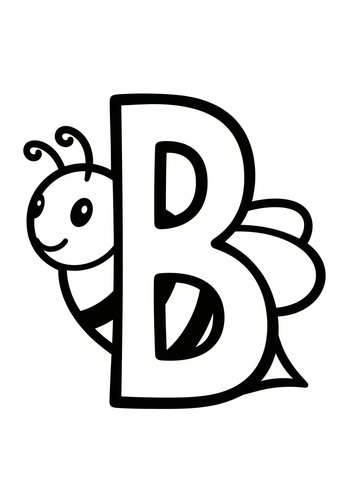 Letter B With Bee Coloring Page