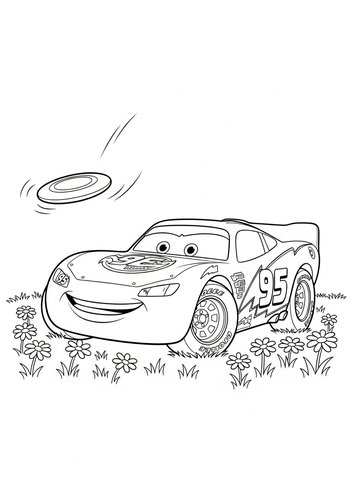 Lightning Mcqueen Playing Fetch In Daisies Coloring Page