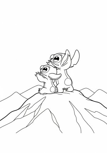 Lilo And Stitch Stargazing On A Mountaintop Coloring Page