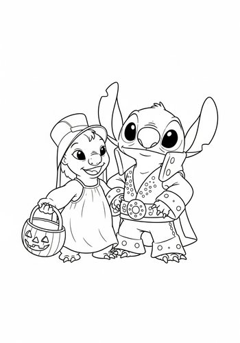 Lilo Trick-or-treating With Stitch Dressed As Elvis Coloring Page