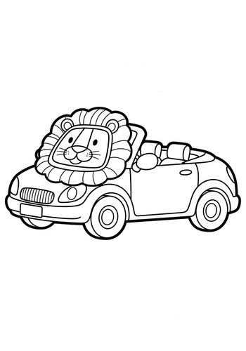 Lion Car Coloring Page: Roar Into Fun