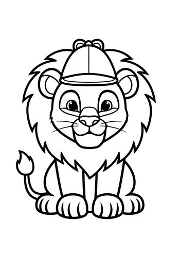 Lion In A Cap Coloring Page