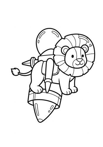 Lion On A Rocket Coloring Page