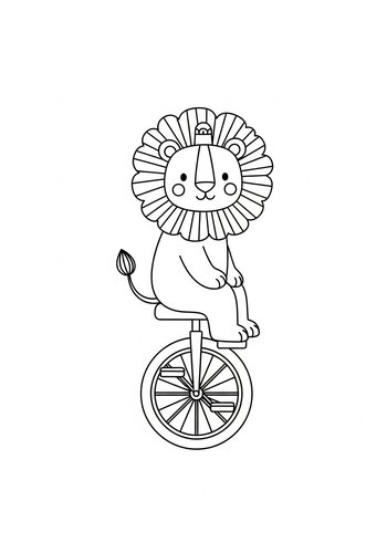 Lion On Unicycle Coloring Page