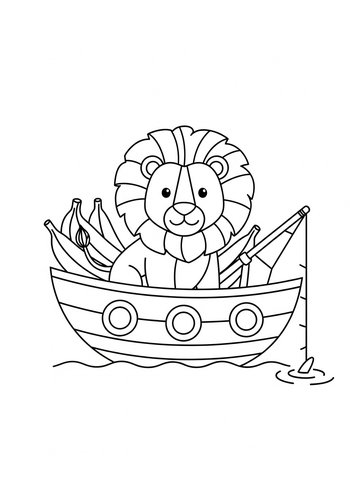 Lion's Boat Adventure Coloring Page