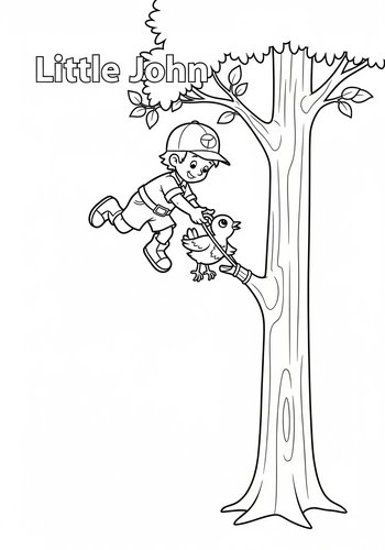 Little John Rescuing A Baby Bird Coloring Page
