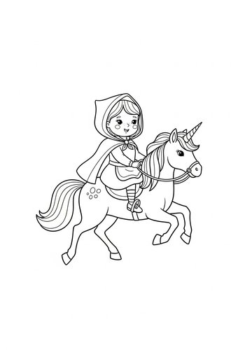 Little Red Riding Hood Riding A Unicorn Through A Magical Forest Coloring Page
