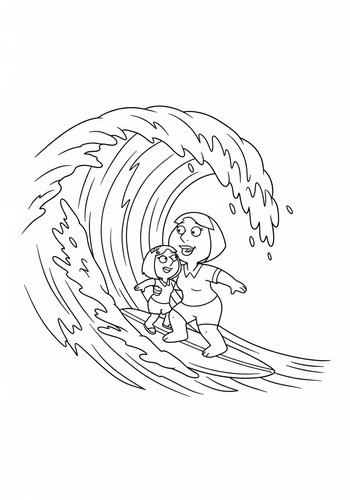 Lois Griffin Surfing A Giant Wave With Meg Coloring Page