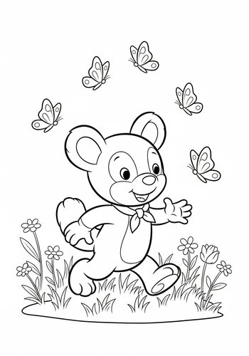 Louis Playing Tag With Butterflies In A Field Of Flowers - Coloring Page