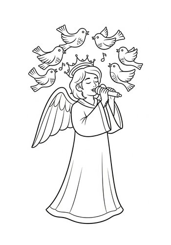 Coloring Page: Lucifer Singing A Song With A Choir Of Birds Coloring Page