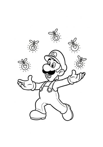Luigi Juggling Glowing Fireflies - Coloring Page