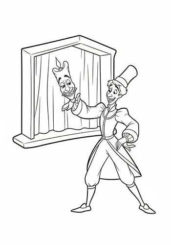 Lumiere Performing A Shadow Puppet Show: Coloring Page
