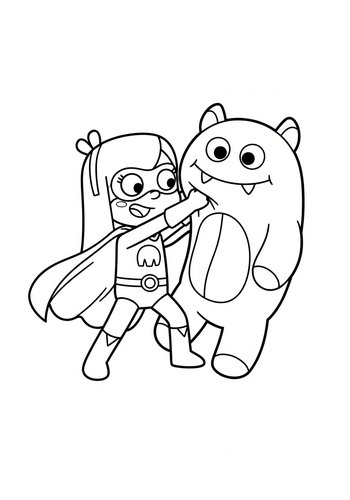 Mabel Dressed As A Superhero Fighting A Giant Plush Monster Coloring Page