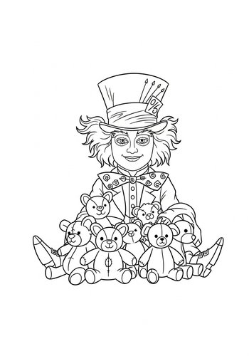 Coloring Page: Mad Hatter's Slumber Party Coloring Page With Stuffed Animals