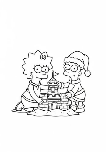 Maggie Simpson Building A Sandcastle With Santa's Little Helper - Coloring Page