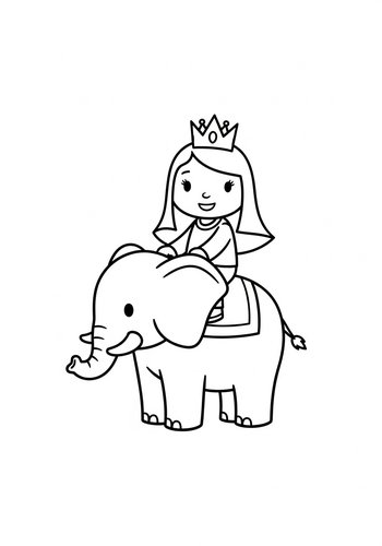 Maggie Wearing A Princess Crown And Riding An Elephant Coloring Page