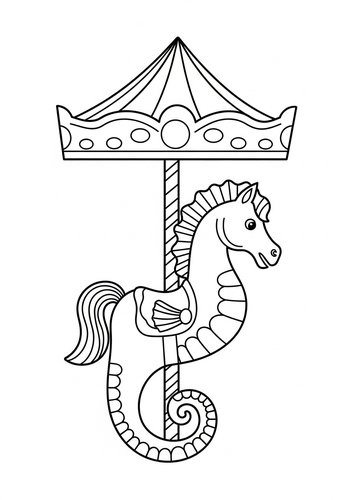 Magical Carousel Seahorse Coloring Page