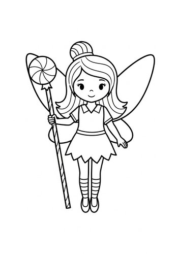 Magical Fairy With Lollipop Staff Coloring Page