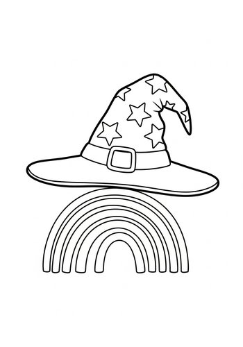 Magical Hat And Rainbow Coloring Page