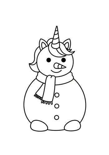 Magical Snowman Unicorn Coloring Page