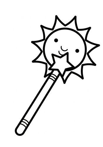 Magical Sun Wand Coloring Page