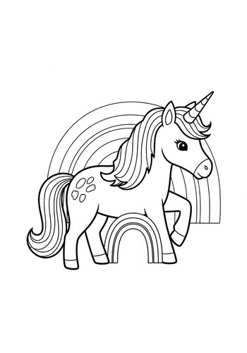 Magical Unicorn And Rainbow Coloring Page