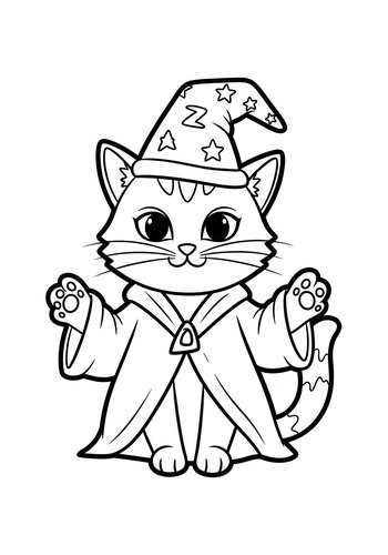 Magical Wizard Cat Coloring Page