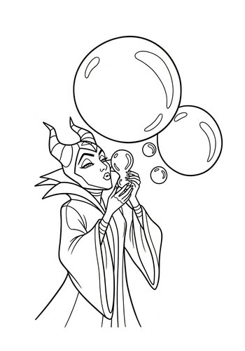 Maleficent Blowing Giant Bubbles That Float Through The Sky - Coloring Page